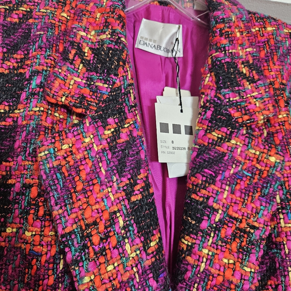 Vintage 80s 90s Dana Buchman Tweed Blazer NWT The Broadway Gold Button Jacket 8 - Picture 5 of 8